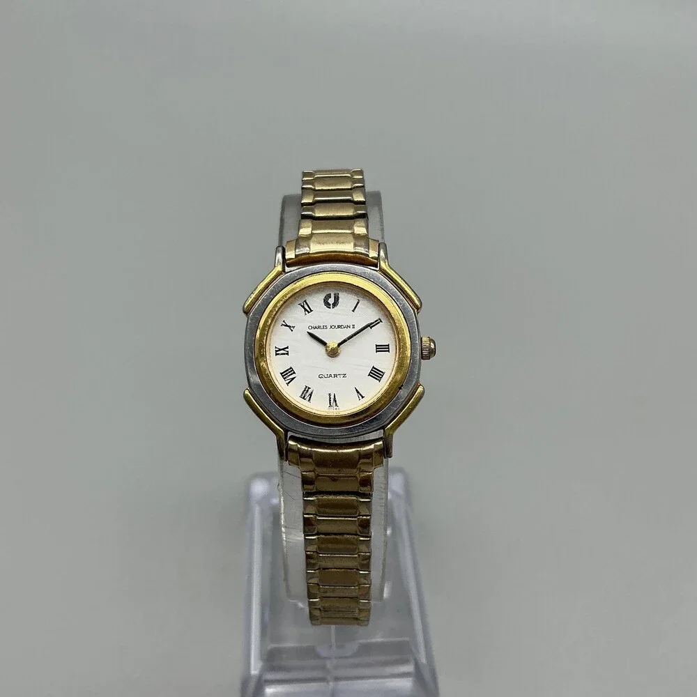 Charles Jourdan II Womens Watch 23mm White Dial Two Tone Stretch New Battery